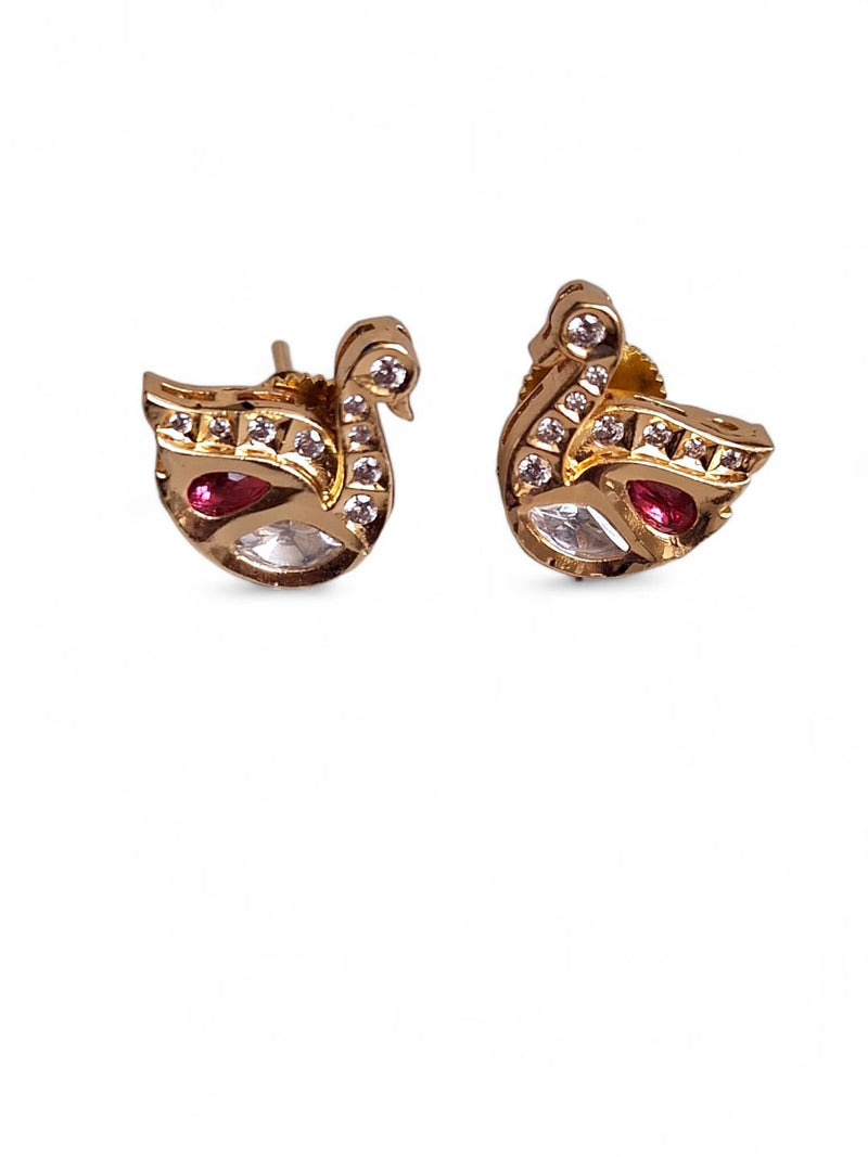 LE BRISA GOLD PLATED KUNDAN STUDDED CONTEMPORARY  SHAPED STUD EARRINGS jewellery in 24K gold plating | XAGO Luxe