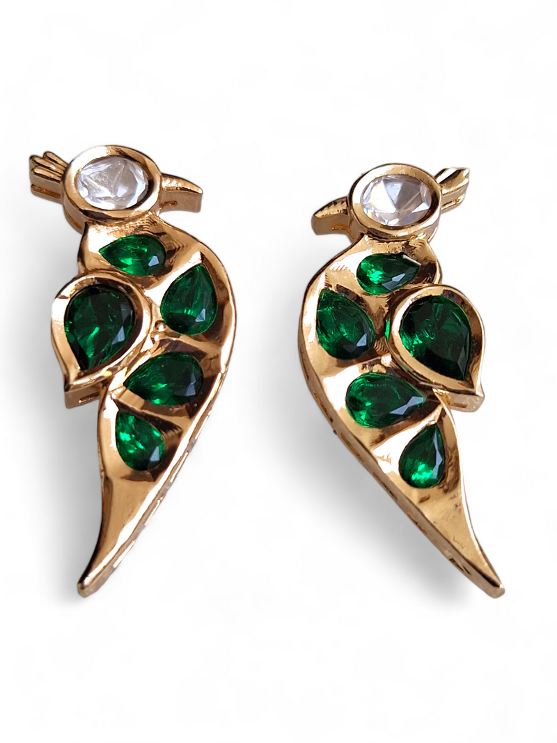 LE ANDREA GOLD PLATED KUNDAN STUDDED TRIANGLE SHAPED STUD EARRINGS jewellery in 24K gold plating | XAGO Luxe
