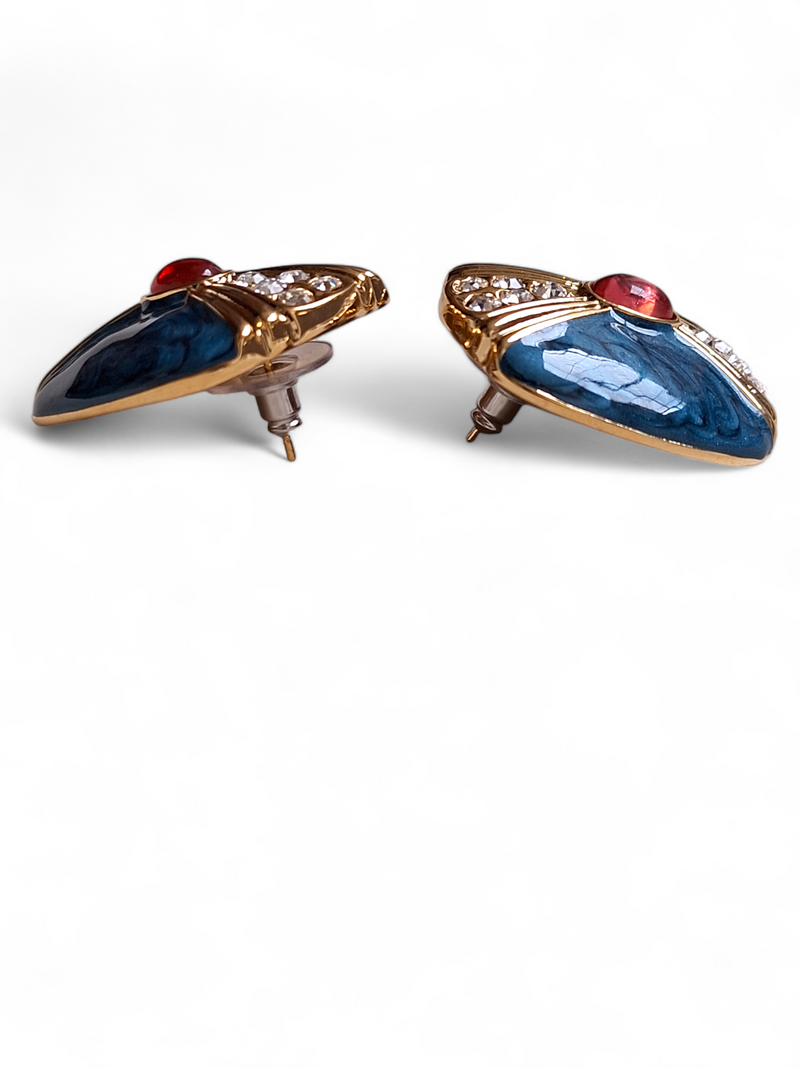 LE ANGELINA BLUE CONTEMPORARY SHAPED STUD EARRINGS jewellery in 24K gold plating | XAGO Luxe