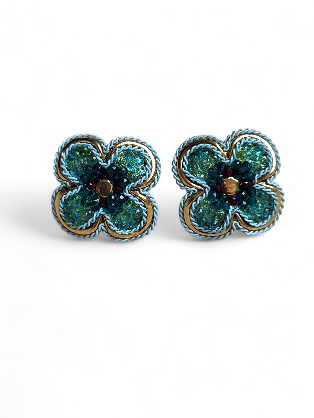 LE ISABEL GREEN FLORAL SHAPE STUDS EARRINGS