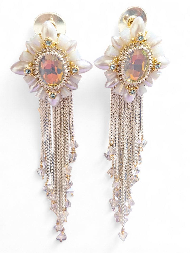LE BARBARA WHITE CONTEMPORARY SHAPE DROP EARRINGS jewellery in 24K gold plating | XAGO Luxe