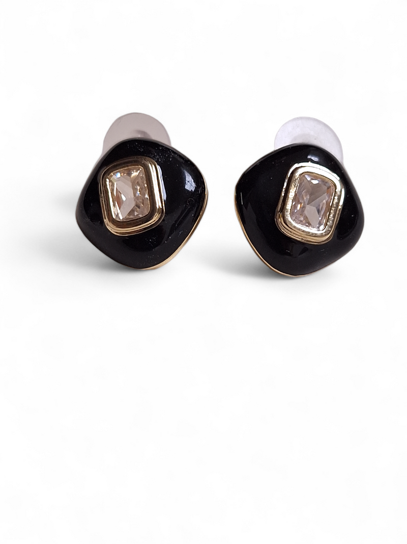 LE BELINDA BLACK CONTEMPORARY SHAPE EARRINGS jewellery in 24K gold plating | XAGO Luxe