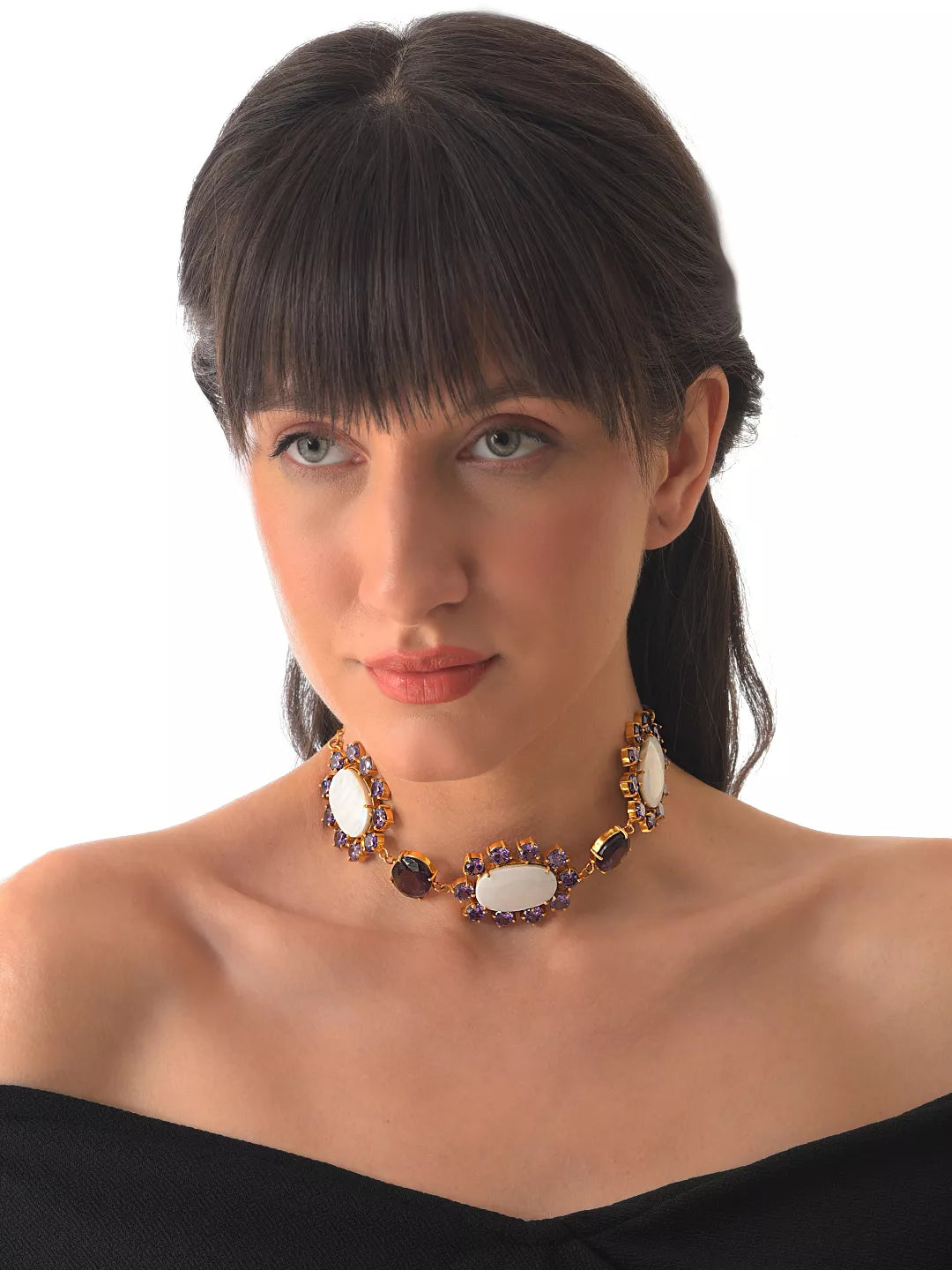 Xago Zoe Amethyst & Mother of Pearl Choker | Handcrafted Gemstone Statement Necklace