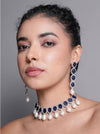 LE LIBENA RHODIUM-PLATED & BLUE BEADED AD-STUDDED HANDCRAFTED JEWELLERY SET jewellery in 24K gold plating | XAGO Luxe