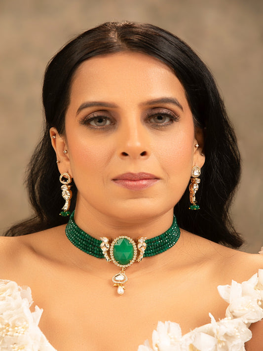 SANHITA GOLDEN-GREEN CHOKER NECKLACE SET