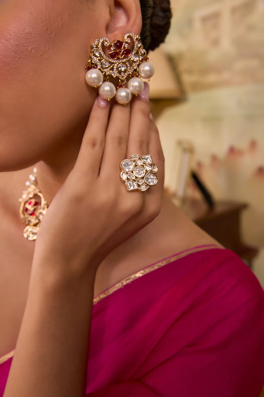 Mudra — XAGO Cluster Polki-Style Statement Ring in 22K gold-plated brass, handcrafted by XAGO