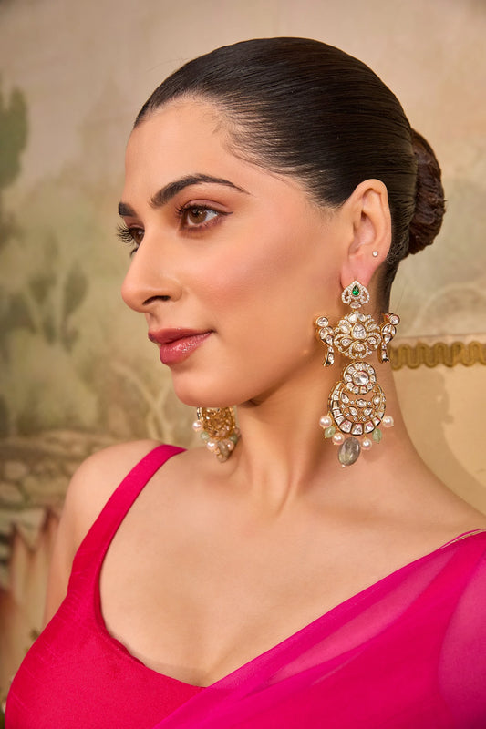 Avali — XAGO Polki Pearl Tiered Statement Earrings in 22K gold-plated brass, handcrafted by XAGO