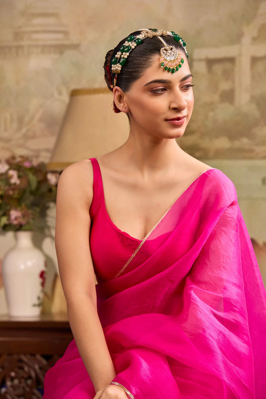 Tilak — Pearl & Green Bead Traditional Maang Tikka in 22K gold-plated brass, handcrafted by XAGO