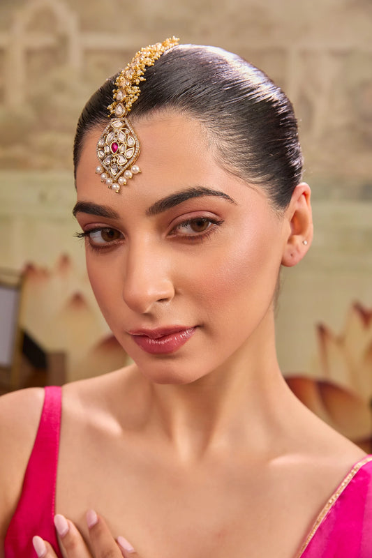 Shubha — XAGO Bridal Kundan Pearl Maang Tikka in 22K gold-plated brass, handcrafted by XAGO