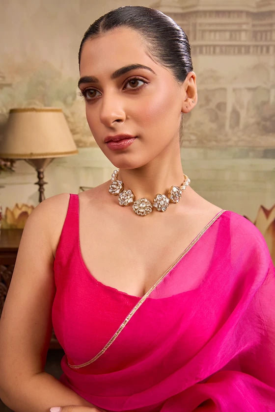Sphatika — Elegant Crystal Flower Pearl Choker Necklace