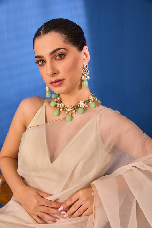 Valli — XAGO Evergreen Pearl & Beaded Choker Set in 22K gold-plated brass, handcrafted by XAGO