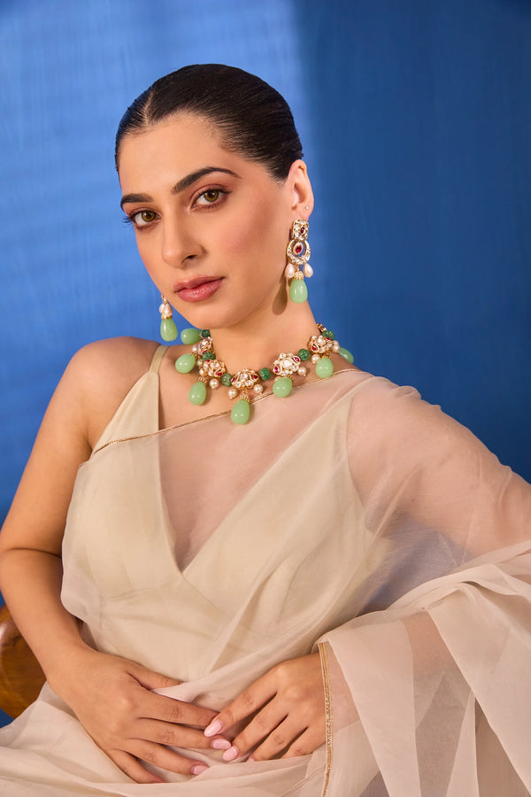 Haritamala — XAGO Evergreen Pearl & Beaded Choker Set in 22K gold-plated brass, handcrafted by XAGO