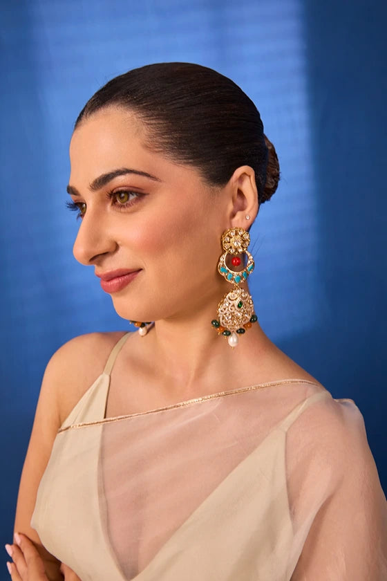 Gold-Plated Multi-Gemstone Drop Earrings