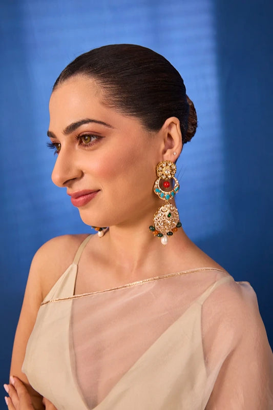Gold-Plated Multi-Gemstone Drop Earrings