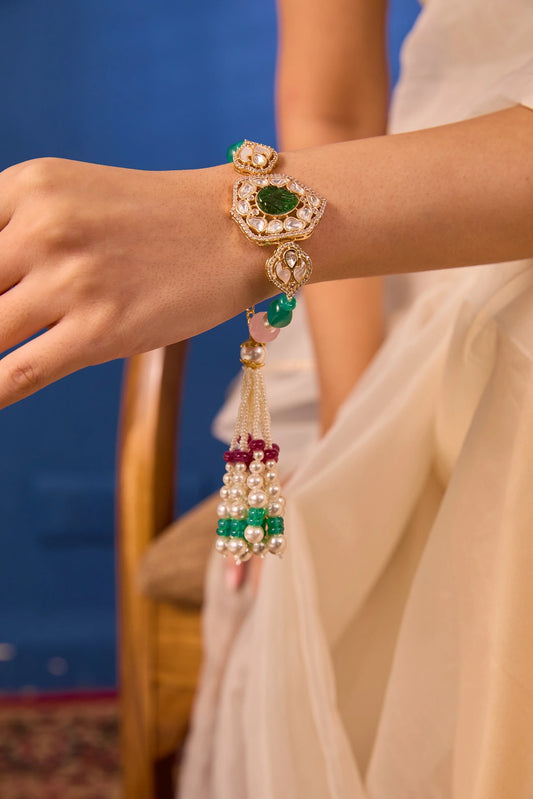 Rakshasutra — XAGO Kundan Green & Pink Lumba with Bracelet in 22K gold-plated brass, handcrafted by XAGO