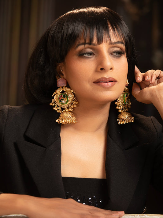 Odette Women Golden Jhumka Earrings