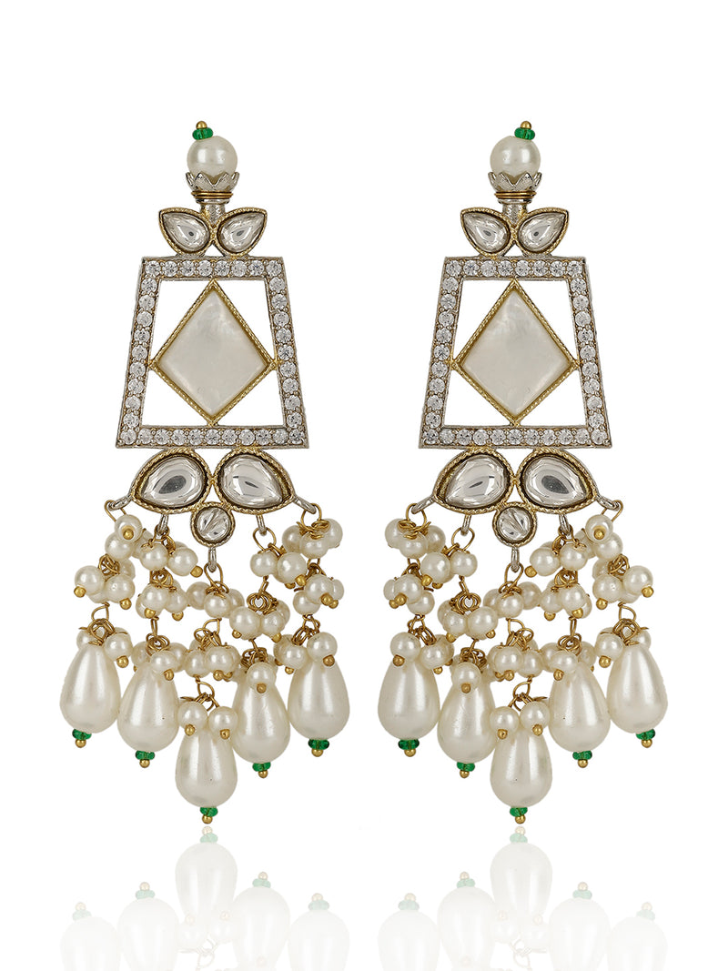 JENA POLKI AND PEARL DROP EARRINGS jewellery in 24K gold plating | XAGO Luxe