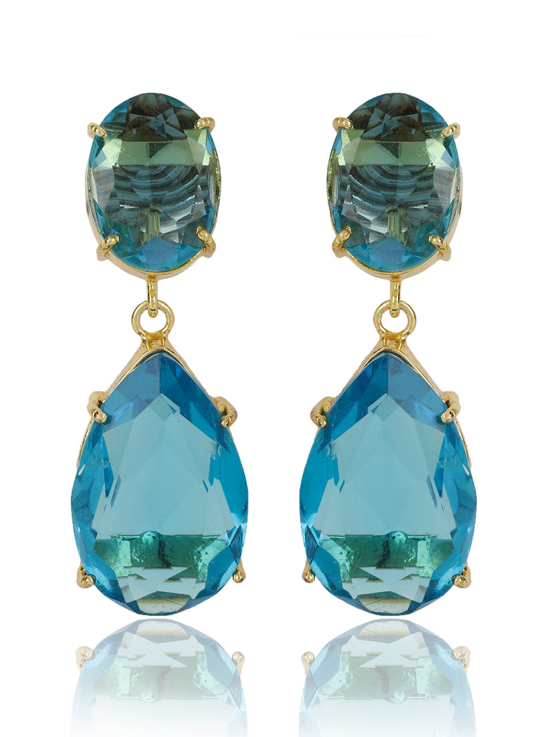 ASHNA BLUE CONVERTIBLE DROP EARRINGS statement earrings in 24K gold plating | XAGO Luxe