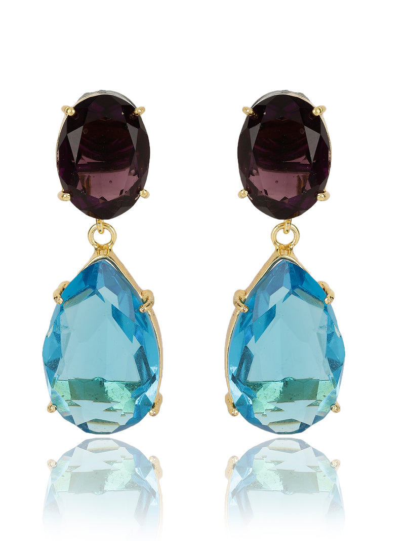 KIRIT PURPLE AND BLUE CONVERTIBLE DROP  EARRINGS jewellery in 24K gold plating | XAGO Luxe