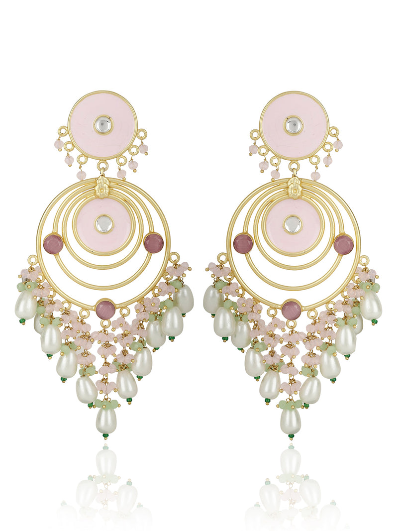 MYA ENAMELED POLKI & PEARL EARRINGS jewellery in 24K gold plating | XAGO Luxe