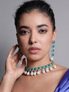 LE SEDNA RHODIUM-PLATED & GREEN BEADED AD STUDDED HANDCRAFTED JEWELLERY SET jewellery in 24K gold plating | XAGO Luxe