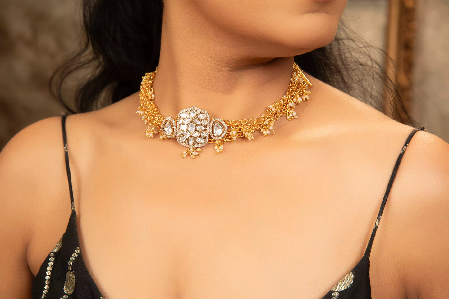 Rishika Moissanite Polki Choker with Pearl