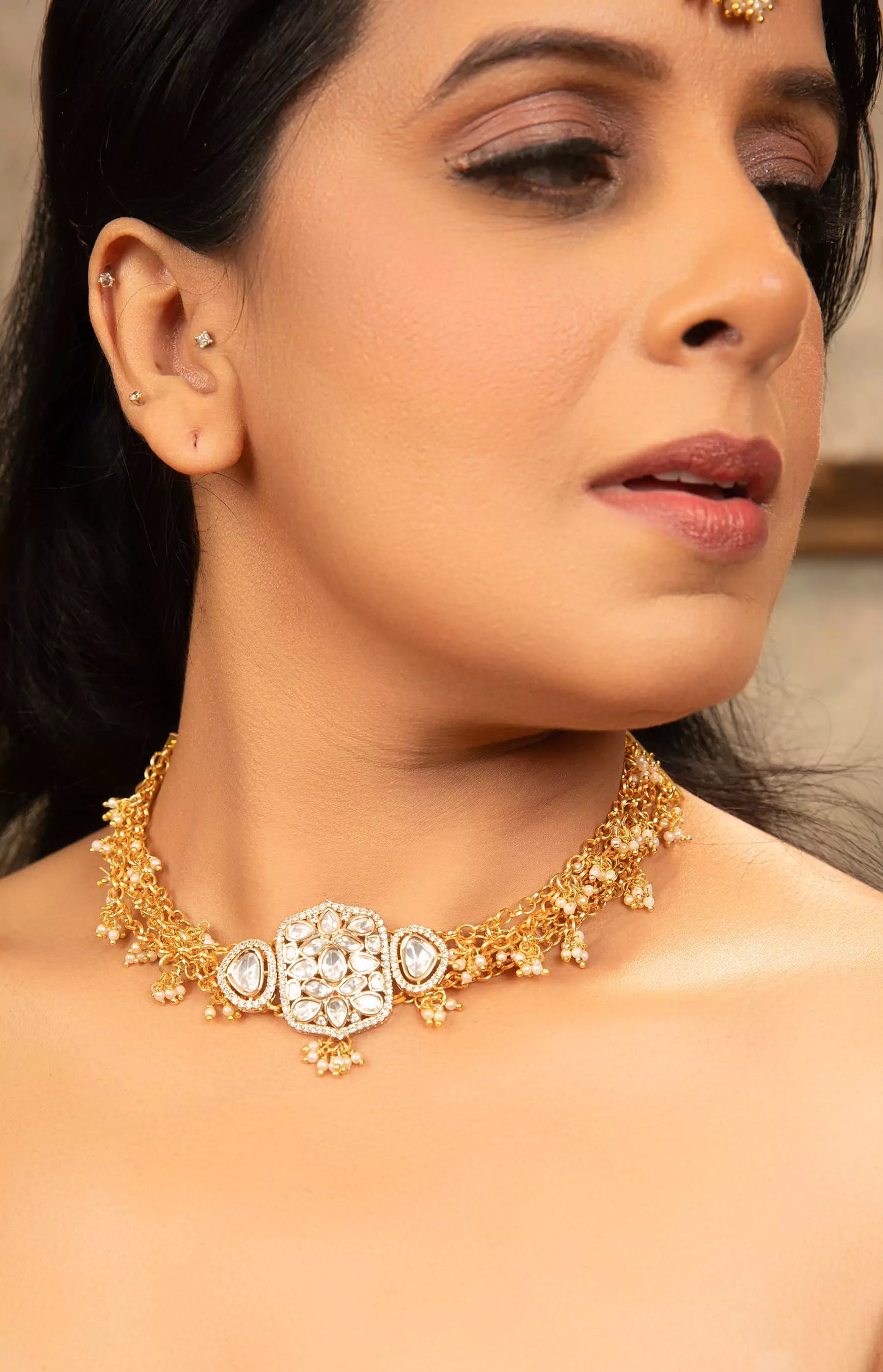 Rishika Moissanite Polki Choker with Pearl