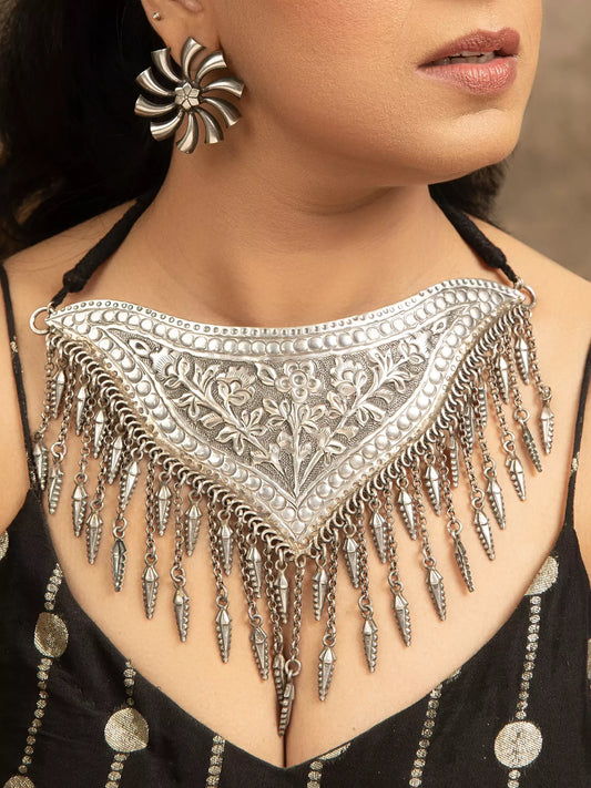 Dhanshree Sliver Oxidised Necklace Set with Earrings