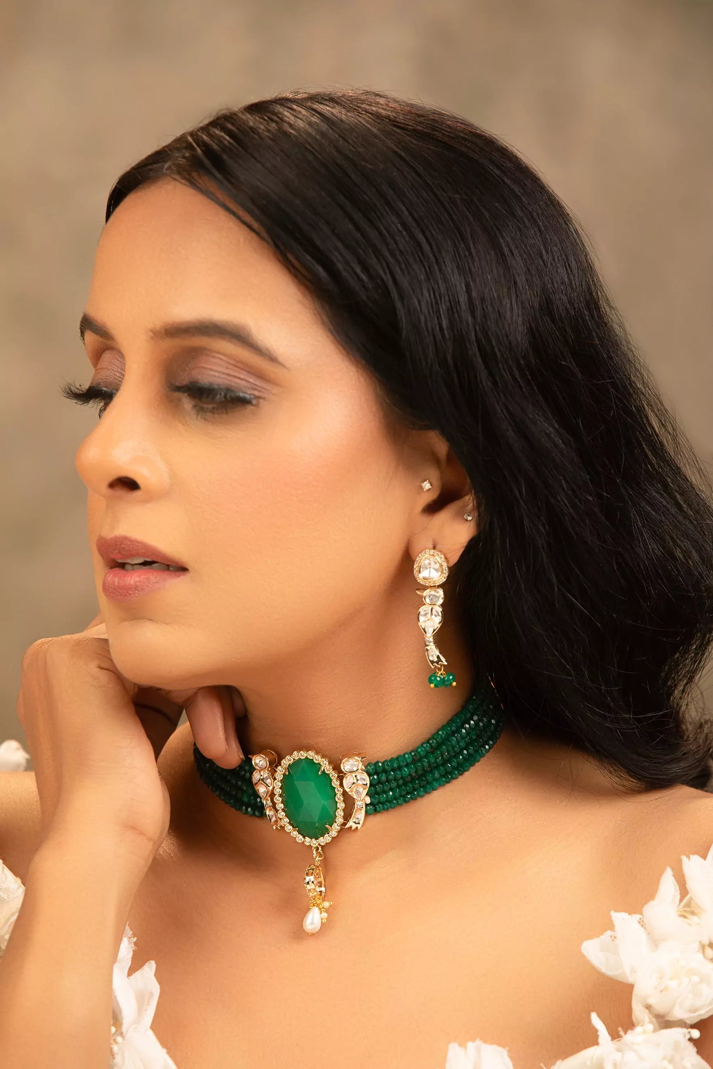 Sanhita Luxe Green Choker Necklace Set