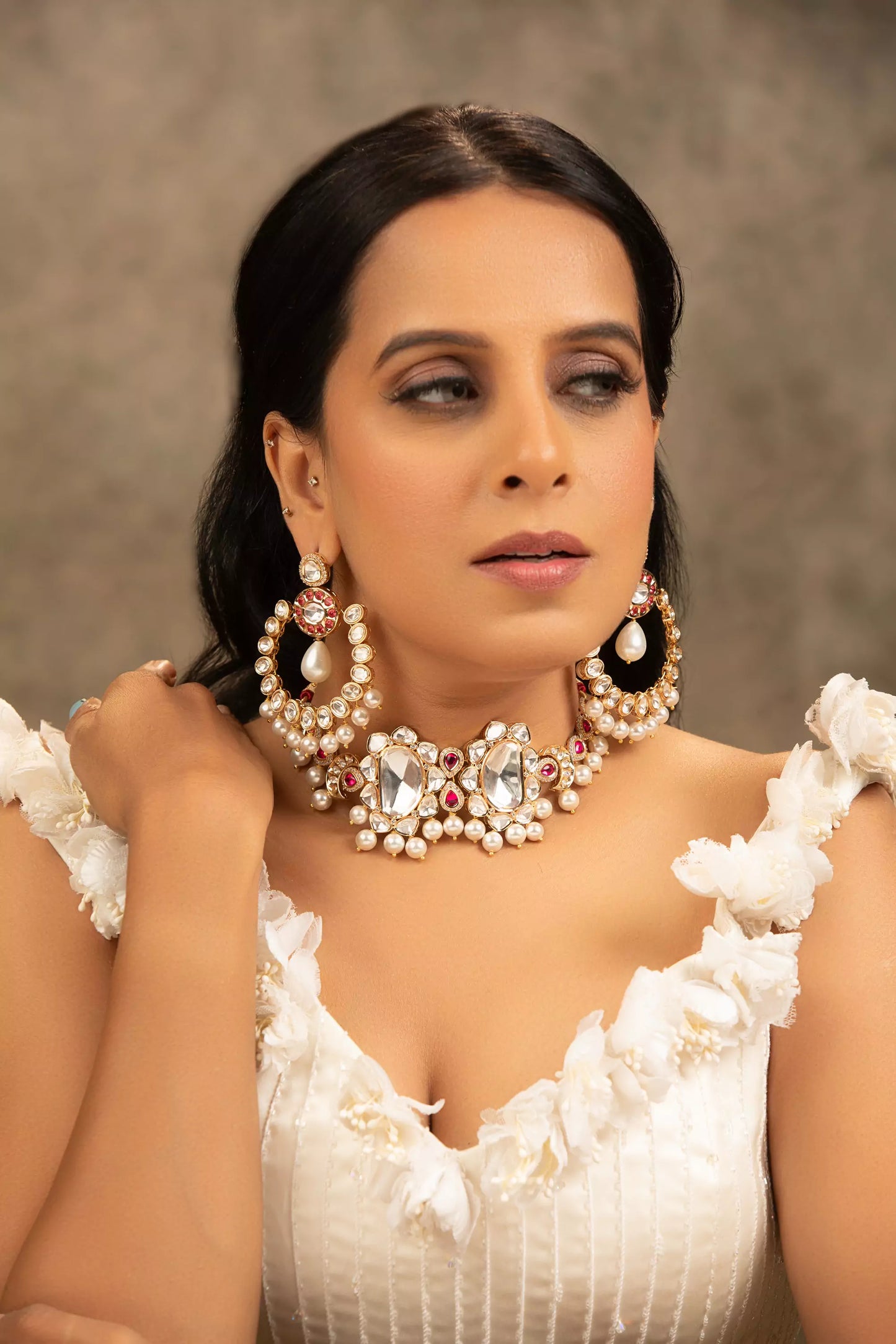 Ridhima Pink, White Polki and Pearl Necklace