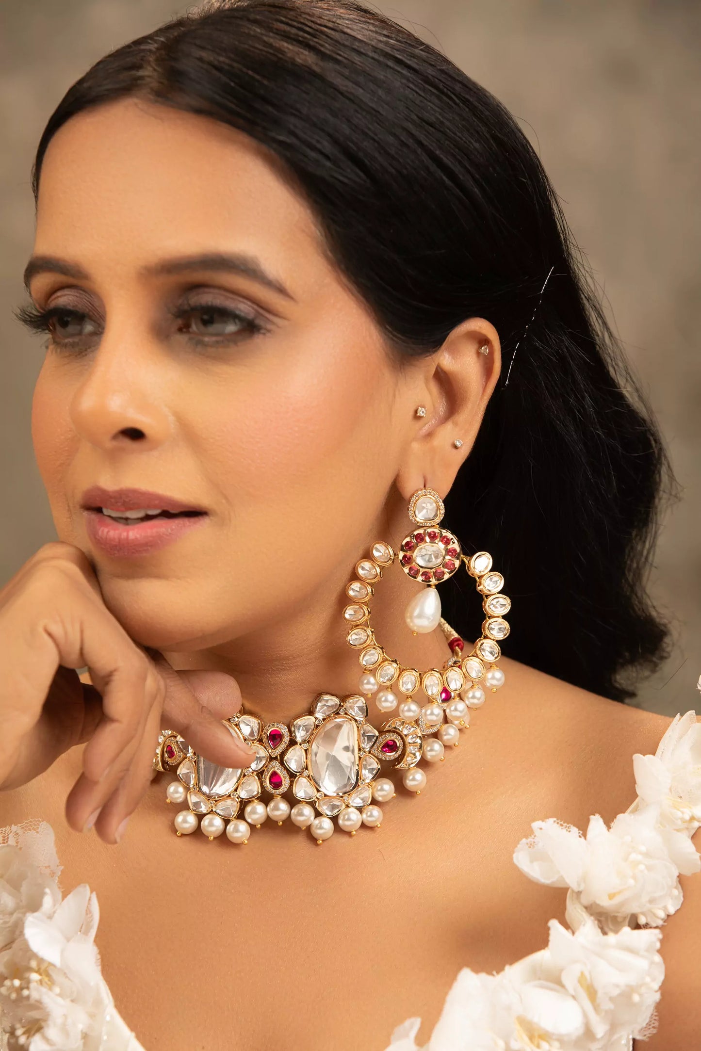 Ridhima Pink, White Polki and Pearl Necklace