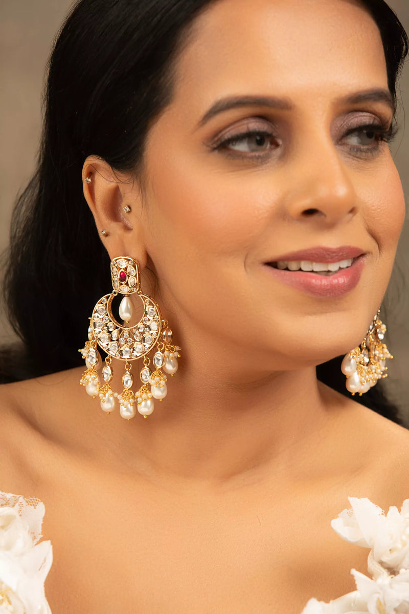 Vaanya Chandbali Earrings with Pearl Drops
