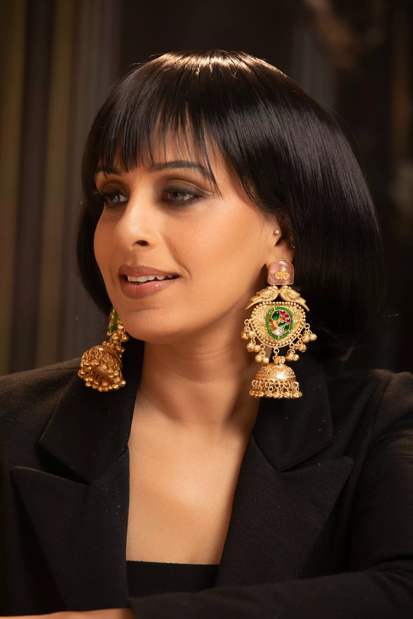Shymala Golden Jhumka Earrings