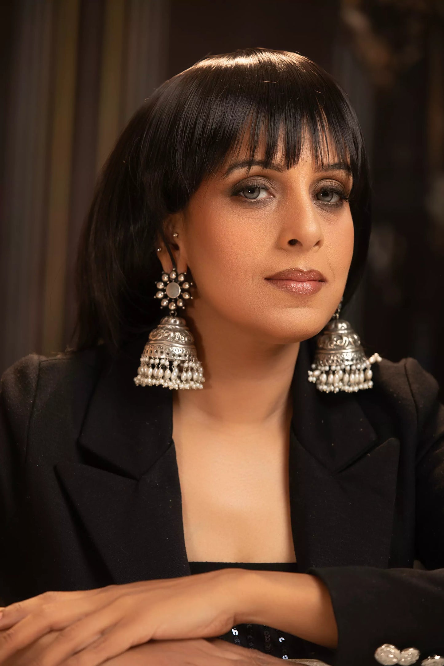 Chokhni Silver Jhumka Earrings