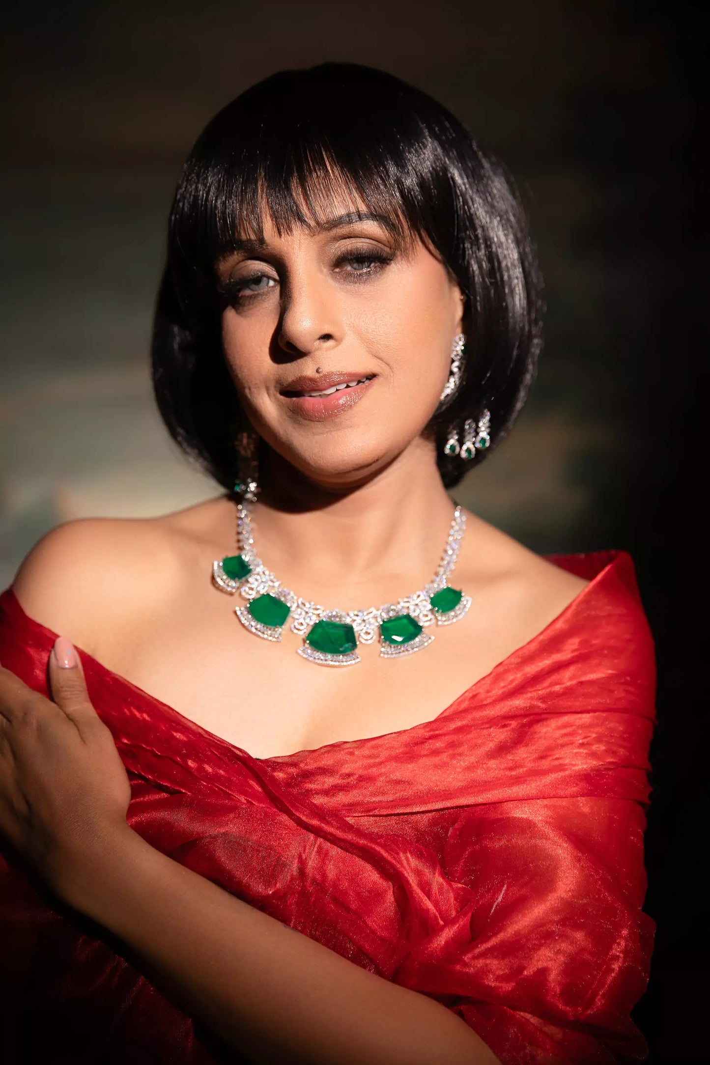 Emerald Celestial Luxe Collar Necklace Set with Earrings