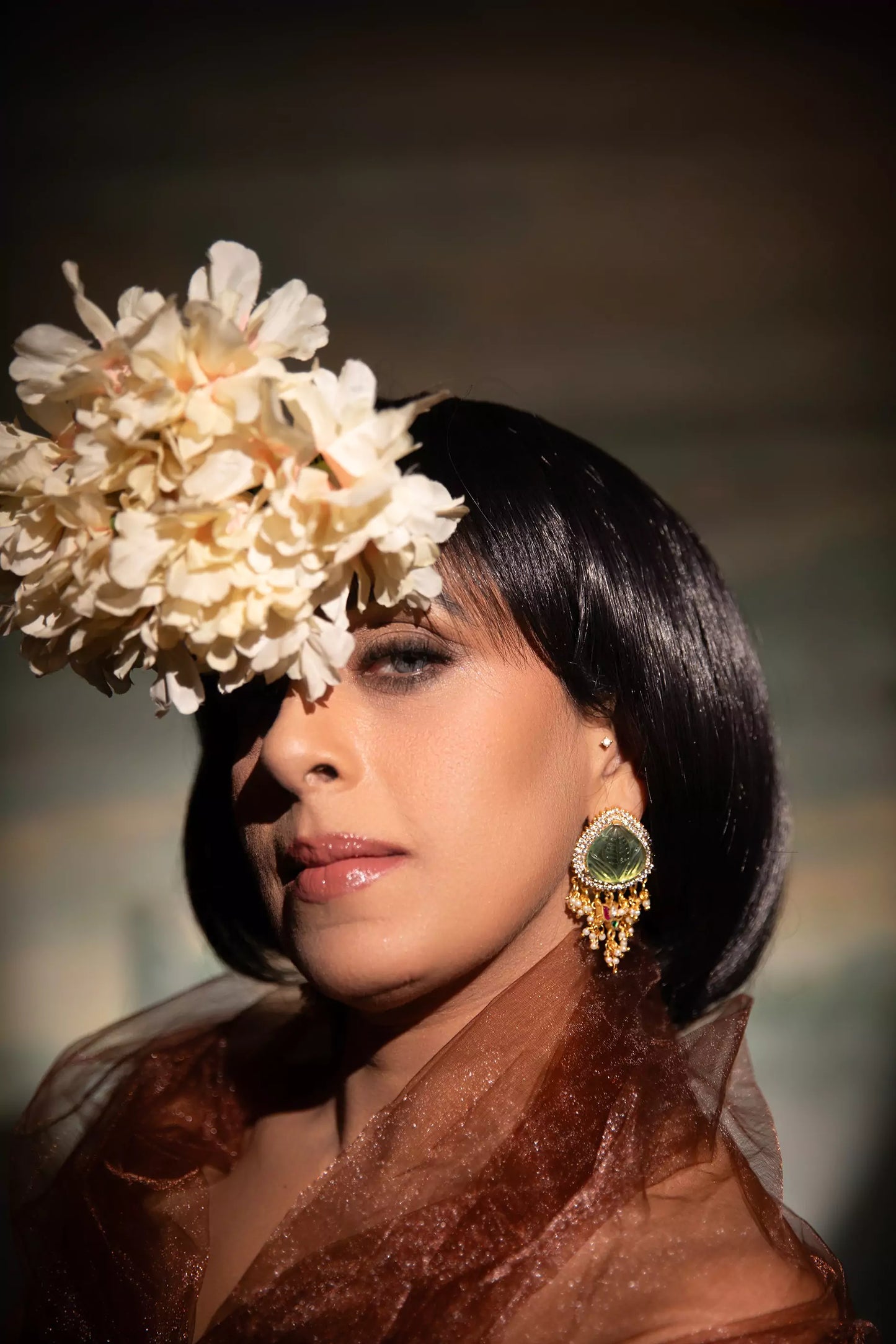 Lavanya Green Stone and Pearl Drop Earrings