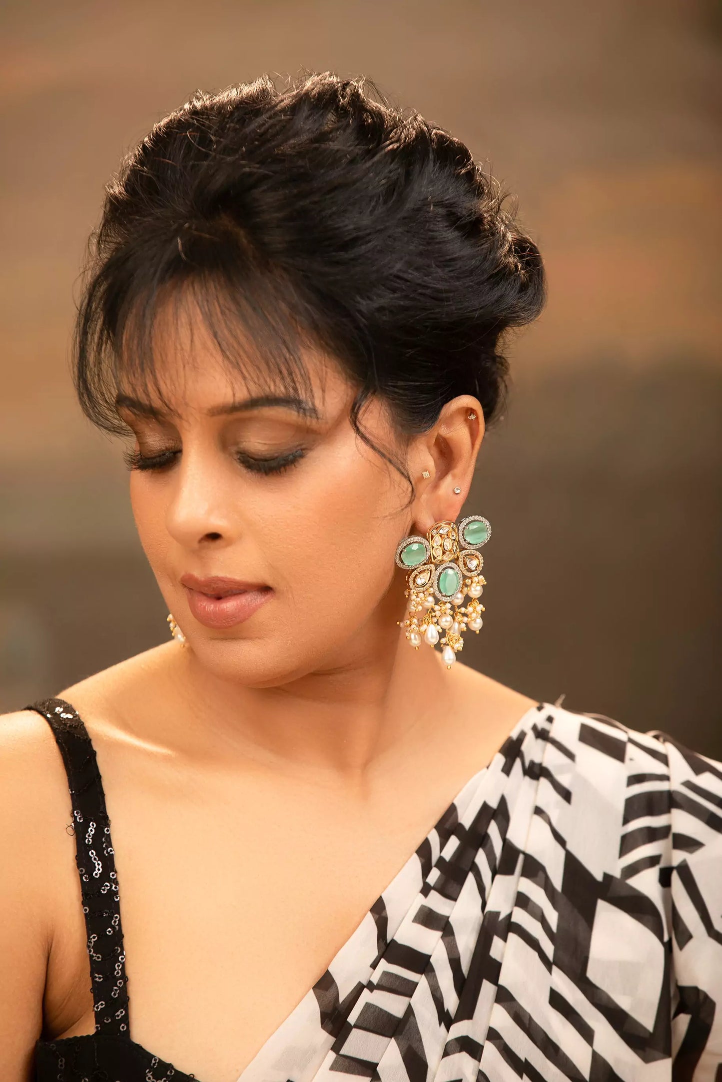 Manhita Pearls and Green Stone Earrings