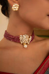 Kiran Sheesh Necklace Set with Ruby Beads & Polki Moissanite Pendant