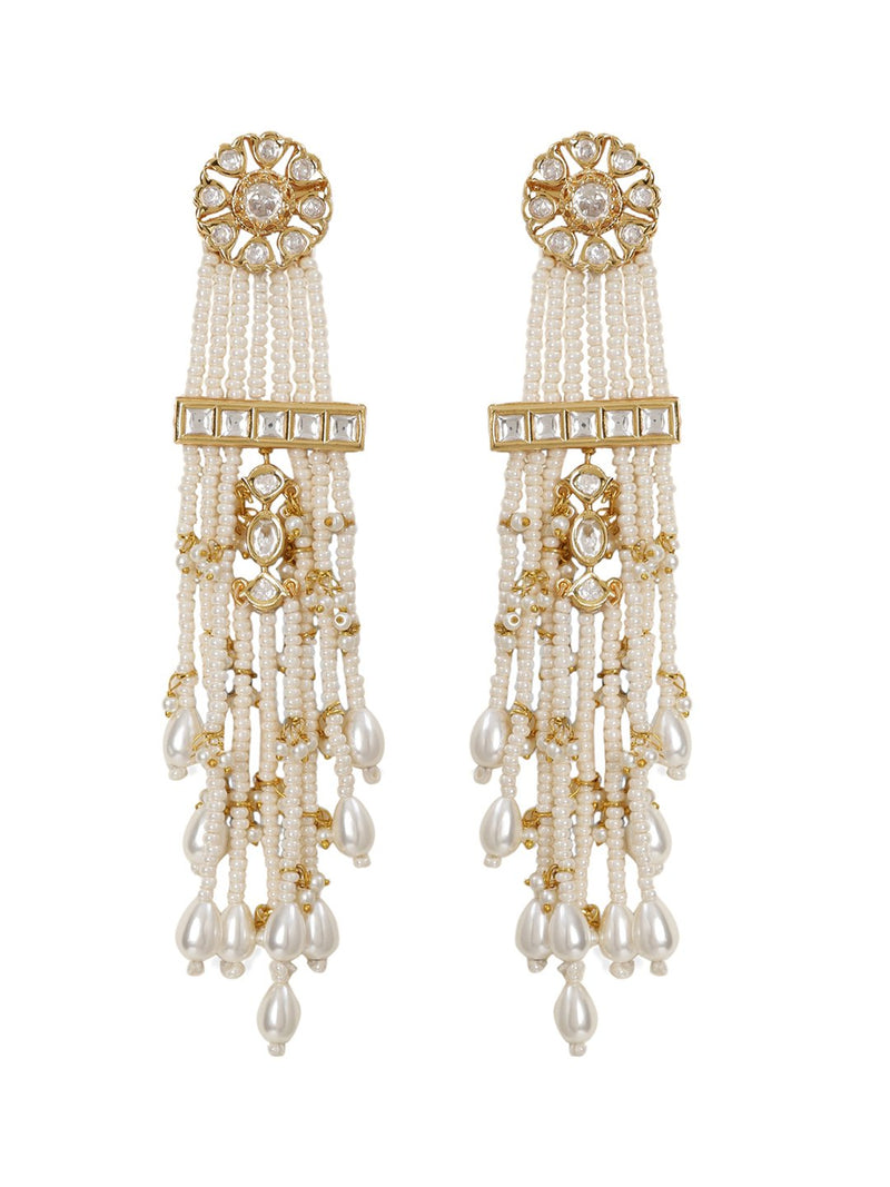 LE ELEONORA PEARL &KUNDAN EARRINGS jewellery in 24K gold plating | XAGO Luxe