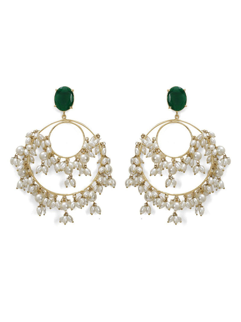 LE HARMONIA GREEN ONYX & PEARLS EARRINGS jewellery in 24K gold plating | XAGO Luxe