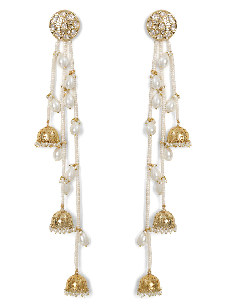 LE ANETHEIA PEARL & MOISSANITE LONG EARRINGS jewellery in 24K gold plating | XAGO Luxe