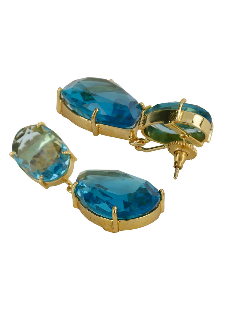 ASHNA BLUE CONVERTIBLE DROP EARRINGS statement earrings in 24K gold plating | XAGO Luxe