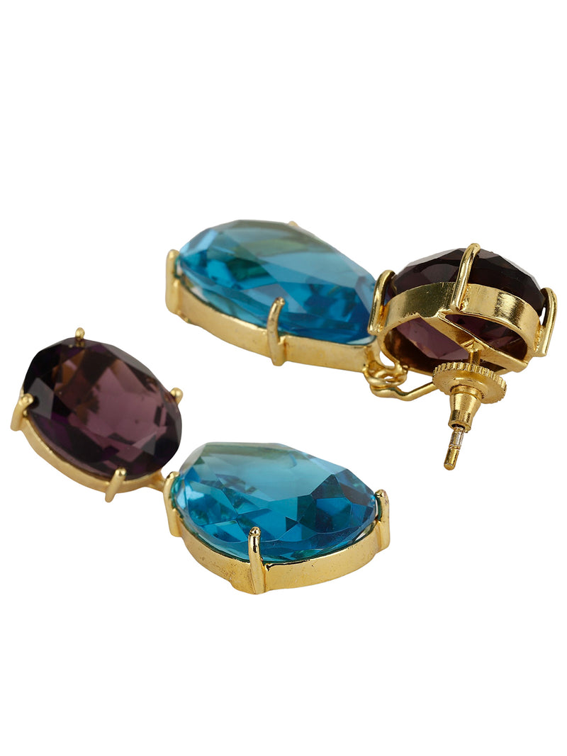KIRIT PURPLE AND BLUE CONVERTIBLE DROP  EARRINGS jewellery in 24K gold plating | XAGO Luxe