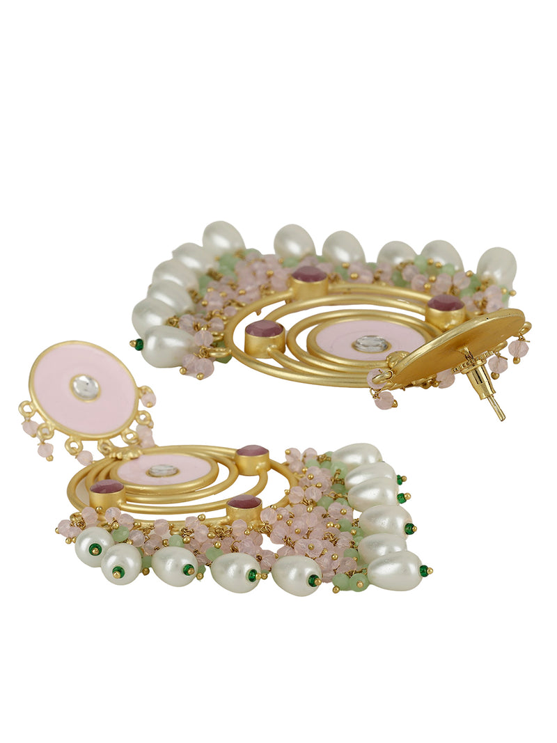 MYA ENAMELED POLKI & PEARL EARRINGS jewellery in 24K gold plating | XAGO Luxe