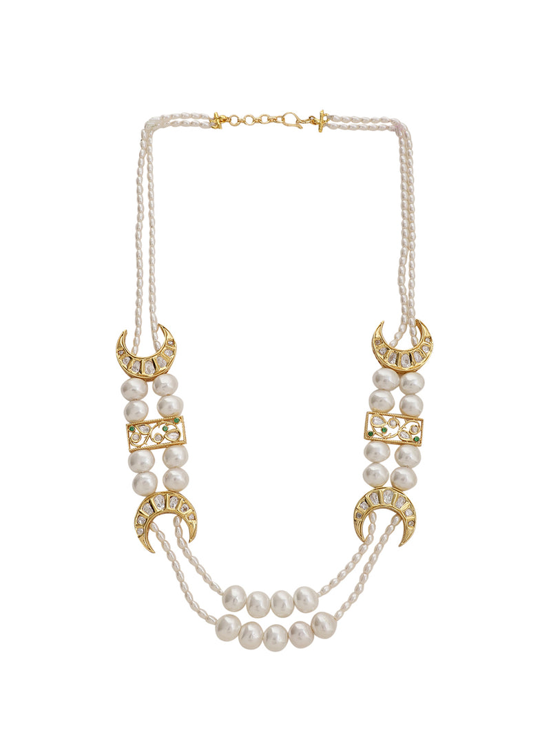 LE MATAO MOISSANITEAND PEARL LONG NECKLACE jewellery in 24K gold plating | XAGO Luxe