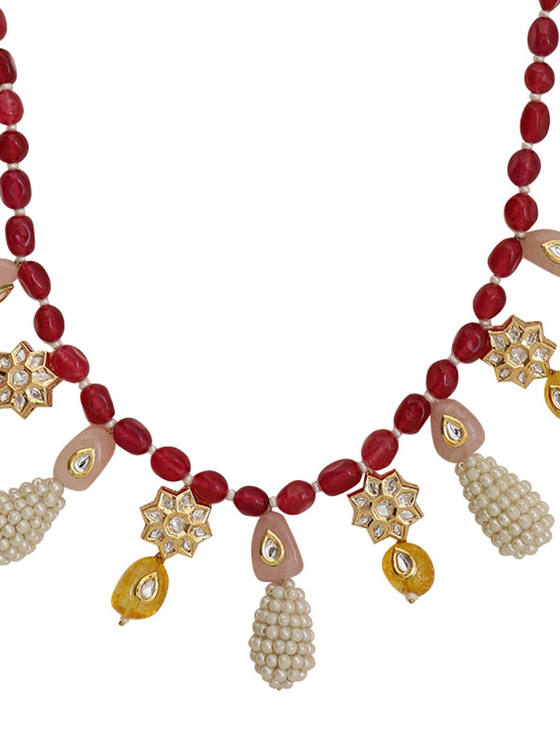 LE CHRYSES PEARL BEADS &KUNDAN NECKLACE jewellery in 24K gold plating | XAGO Luxe
