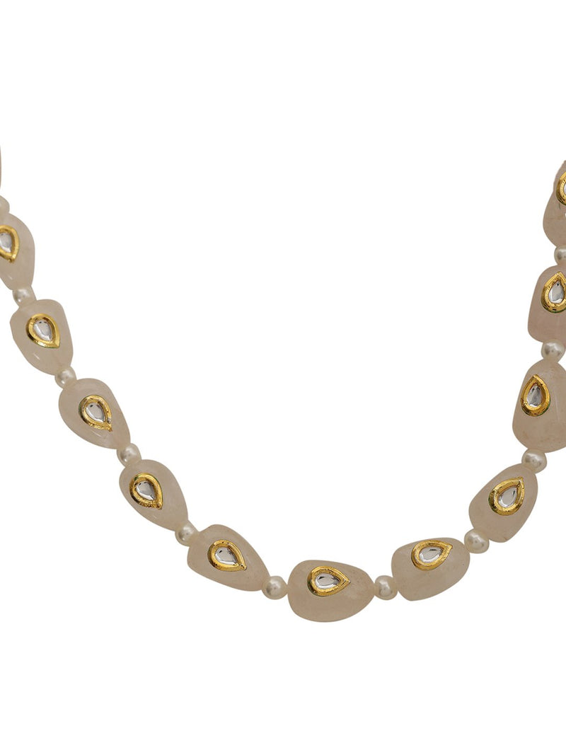 LE SELAS ROSE QUARTZ & KUNDAN NECKLACE jewellery in 24K gold plating | XAGO Luxe