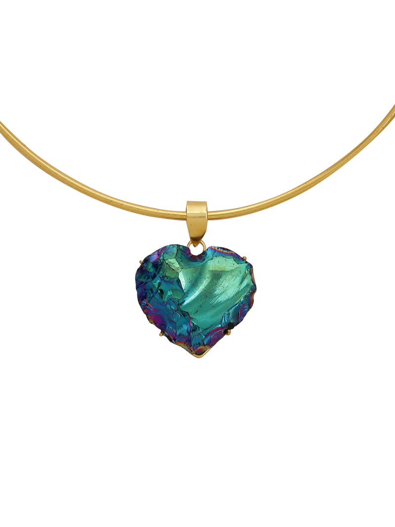 LE KANN GOLD PLATED STONE STUDDED HEART SHAPED  PENDANT jewellery in 24K gold plating | XAGO Luxe
