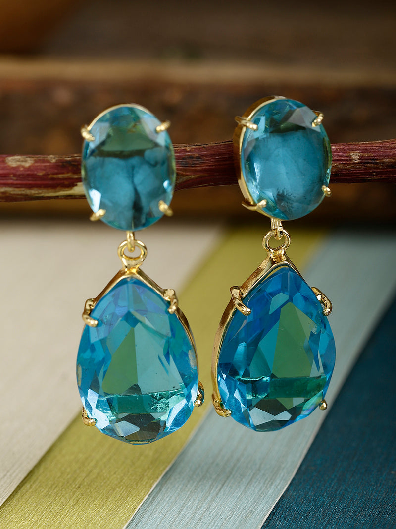 ASHNA BLUE CONVERTIBLE DROP EARRINGS statement earrings in 24K gold plating | XAGO Luxe