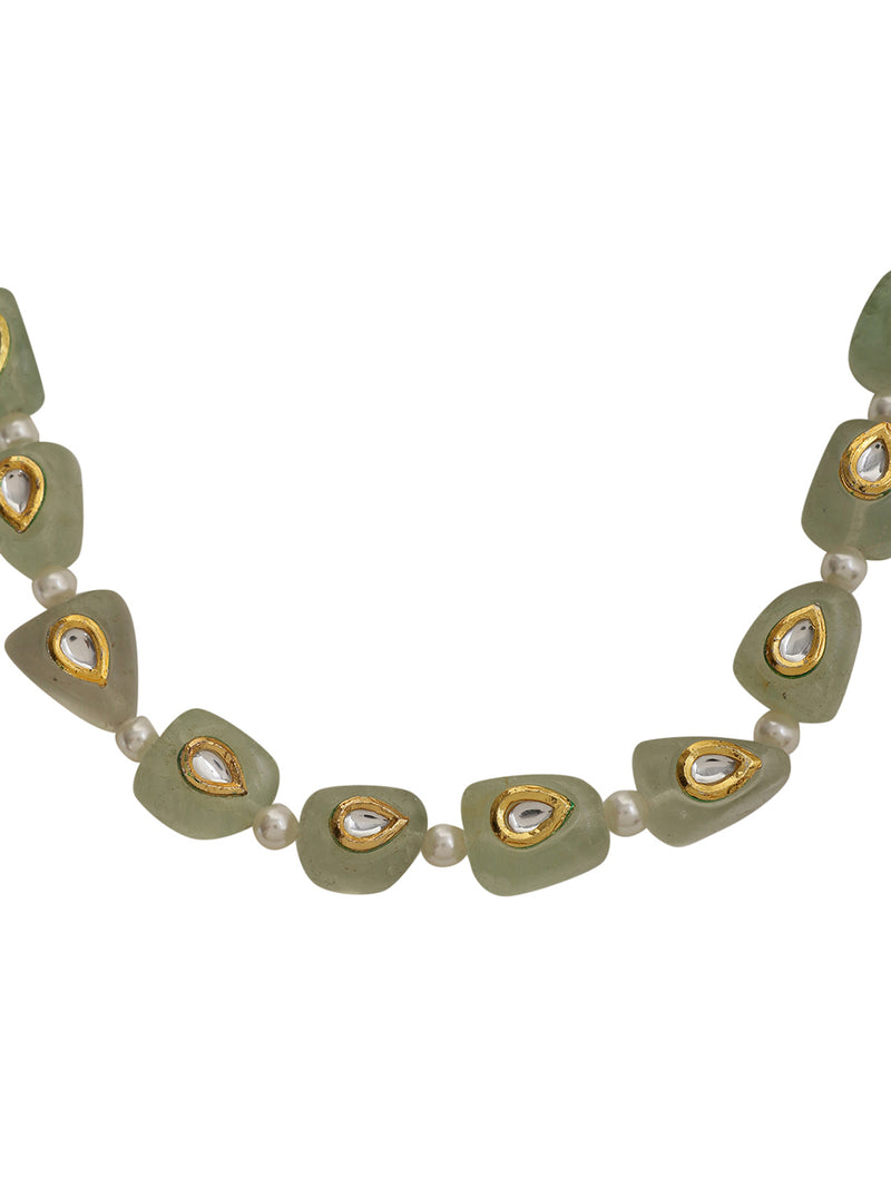 LE ADINA GREEN QUARTZ & KUNDAN NECKLACE jewellery in 24K gold plating | XAGO Luxe